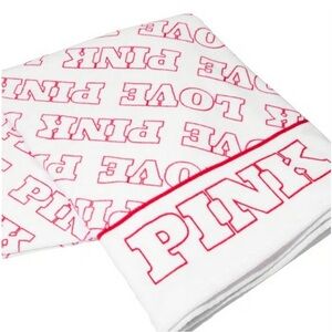 PINK Victoria's Secret White Beach Towel with Hot Pink Logo Print